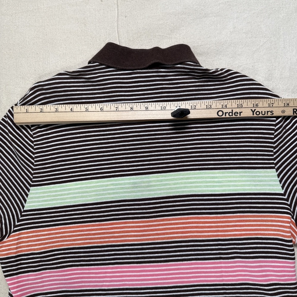 Vintage Lacoste Polo Shirt Mens Large Striped 100% Cotton Crocodile Stain - Picture 8 of 9